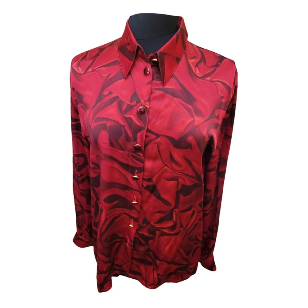 Vintage Escada Red and Black 100% Silk Blouse - Picture 5 of 9